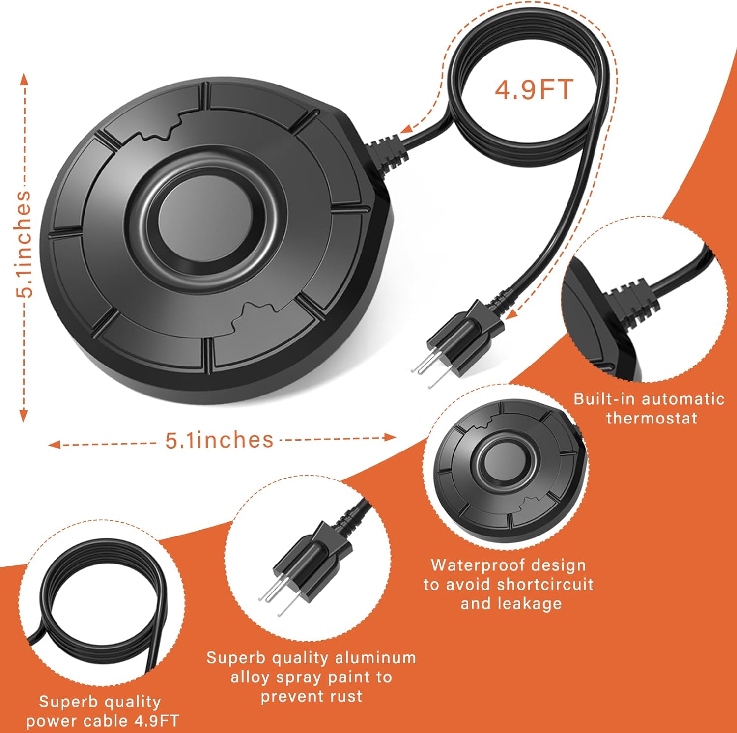 Bird Bath Heater,Birdbaths De-Icer,Birdbath Water Heater Deicer with Thermostatically Controlled,Heated Bird Bath Deicer Suitable for Birdbath Farm Livestock Drinking Outdoors in Winter,Black